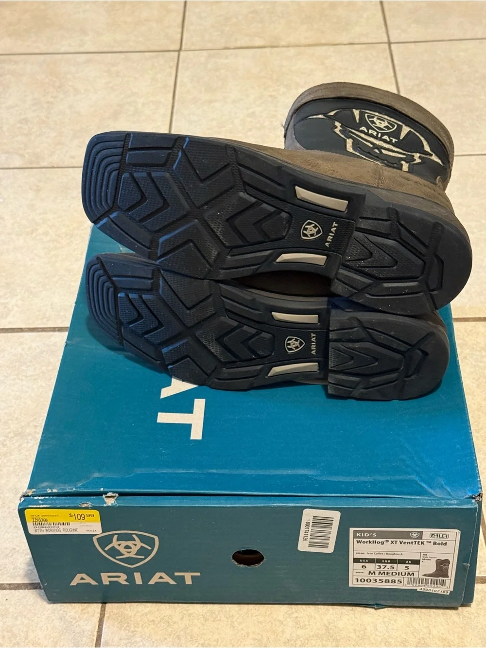Ariat Youth Boys WorkHog XT VentTEK Bold Boots 10035885 Size 6 M Iron Coffee Box